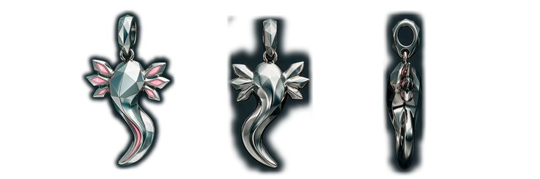 The charm seen from the front, the back and the side