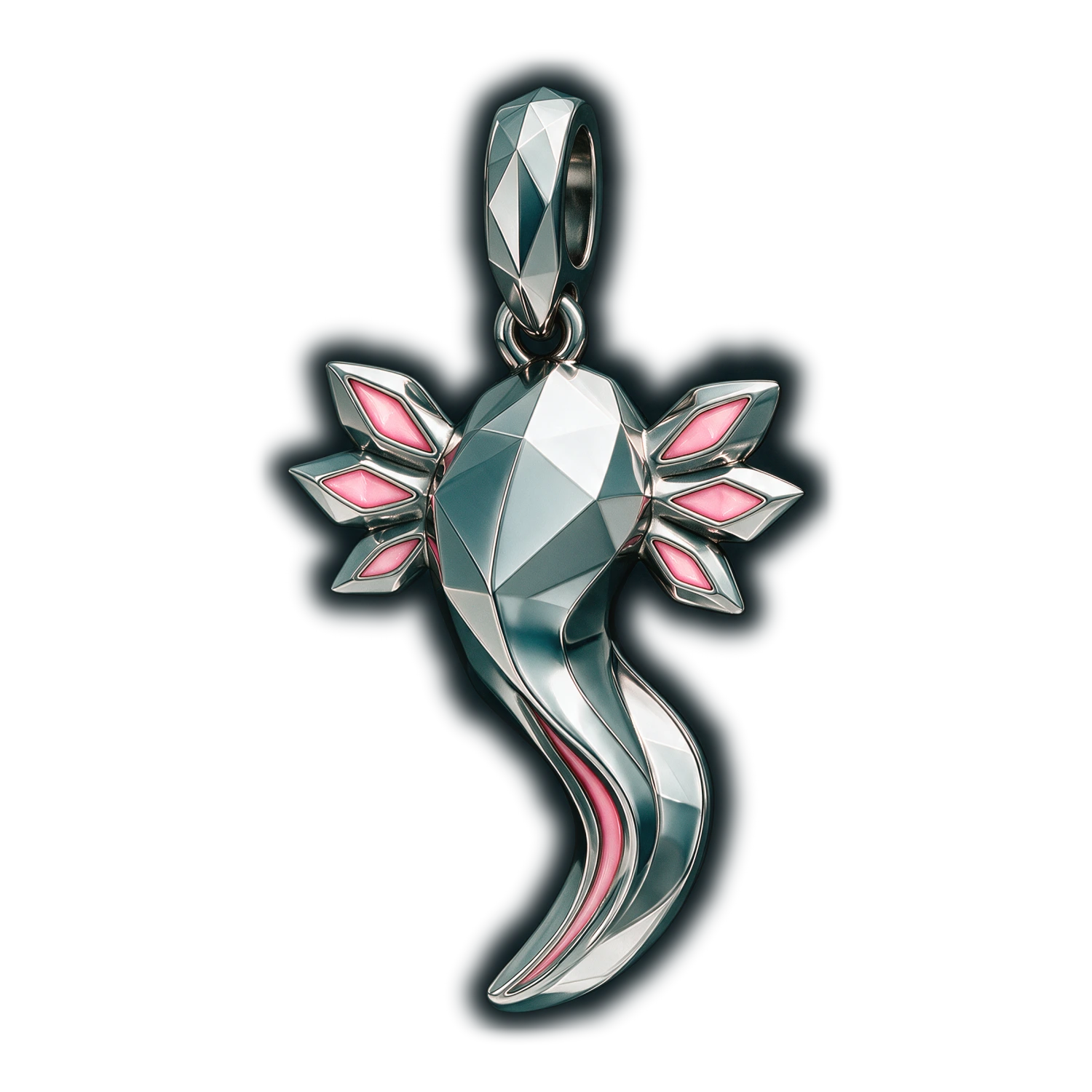 Silver axolotl charm with pink enamel on the gills